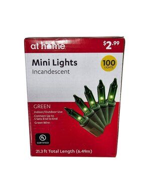 At Home Mini String Lights Green w/ Green Wire 100ct 21.3ft Indoor/Outdoor NEW